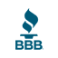 A blue and white logo of the better business bureau.